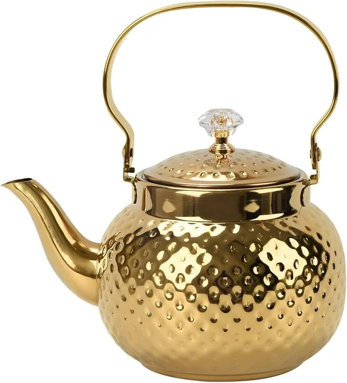 Gold Hammered Tea Kettle — Tea Service available to rent