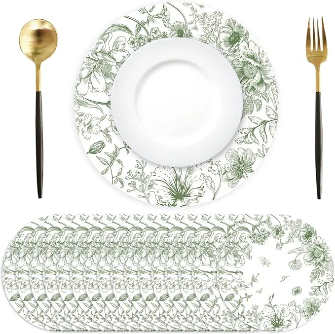 Sage Floral Paper Placemats — Placemats available to rent