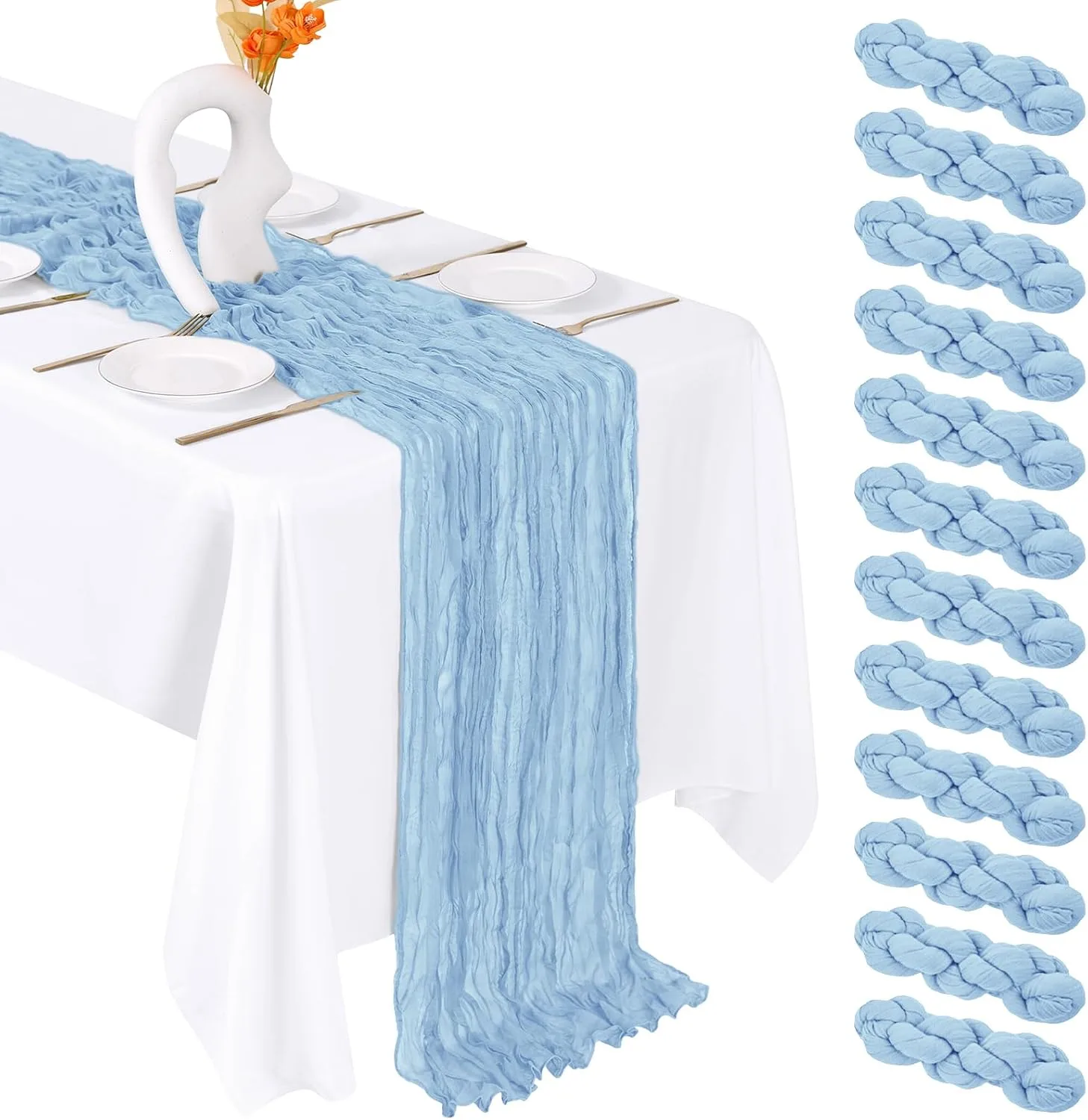 Light Blue Cheesecloth Runner — Table Runners available to rent