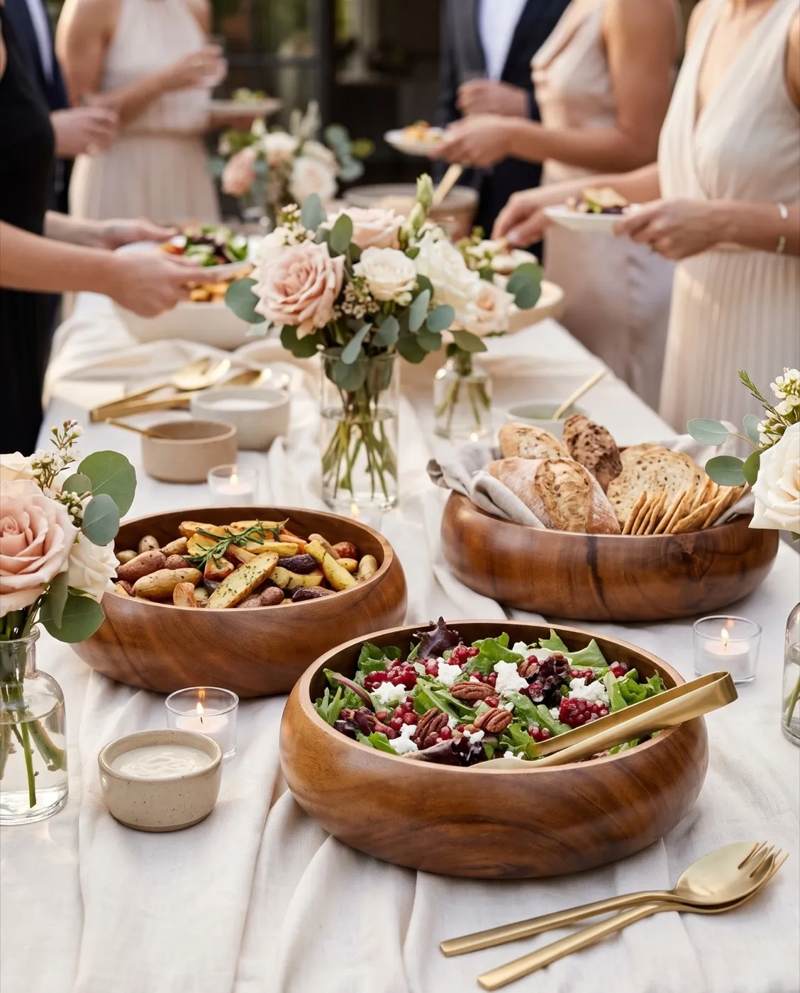 Acacia Wood Bowls styled at an event