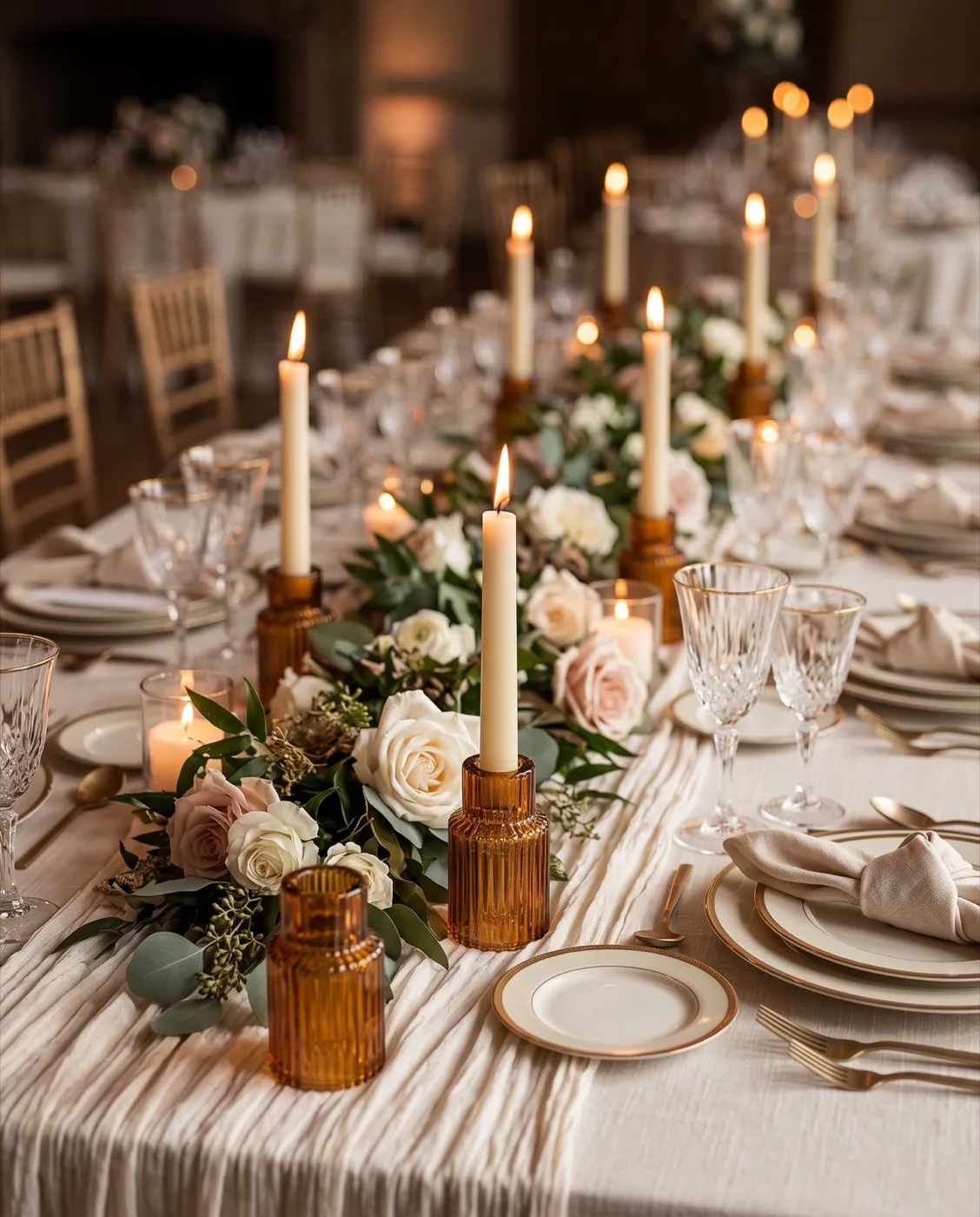 Amber Glass Taper Holders styled at an event
