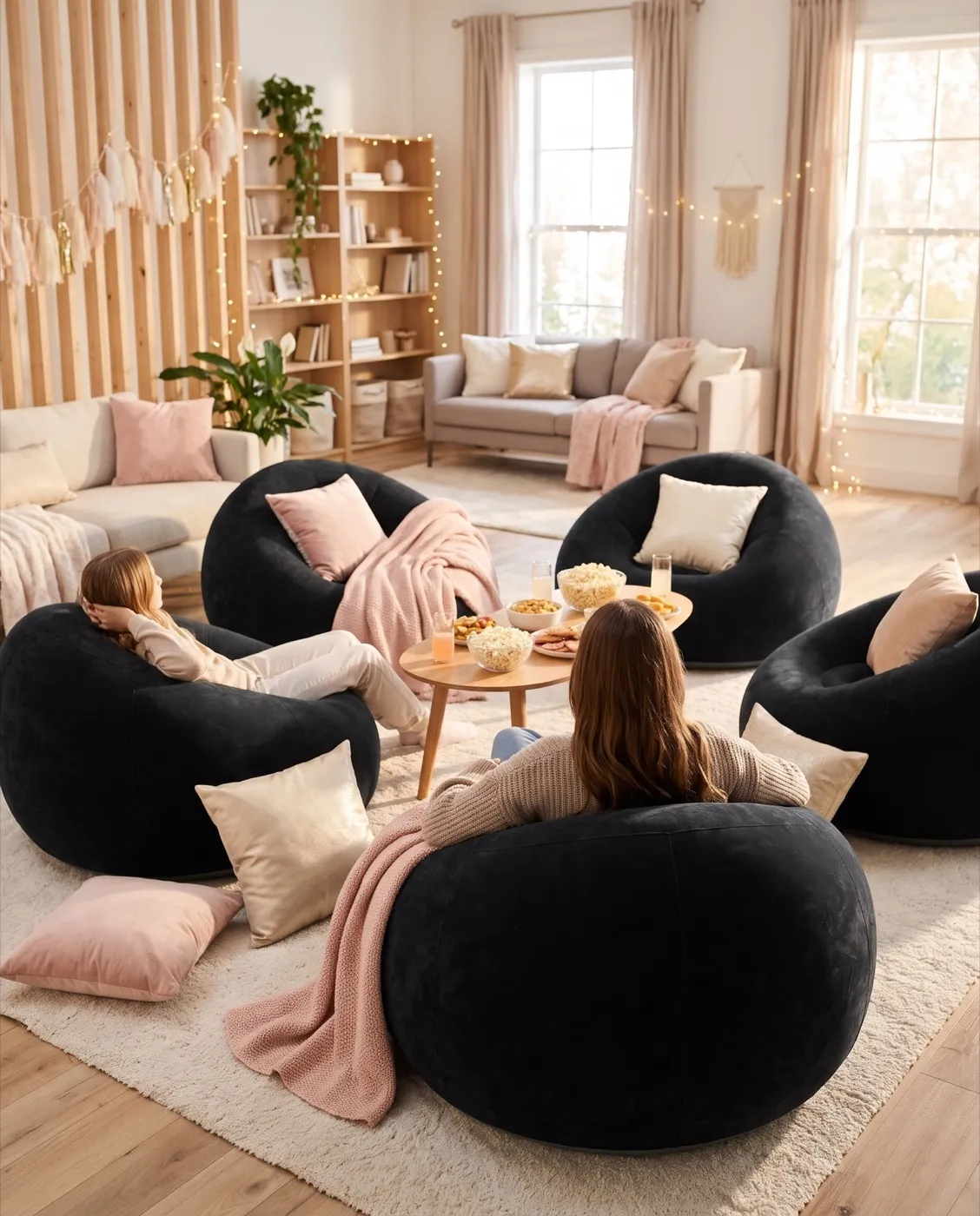 Black Inflatable Bean Bag Chairs styled at an event
