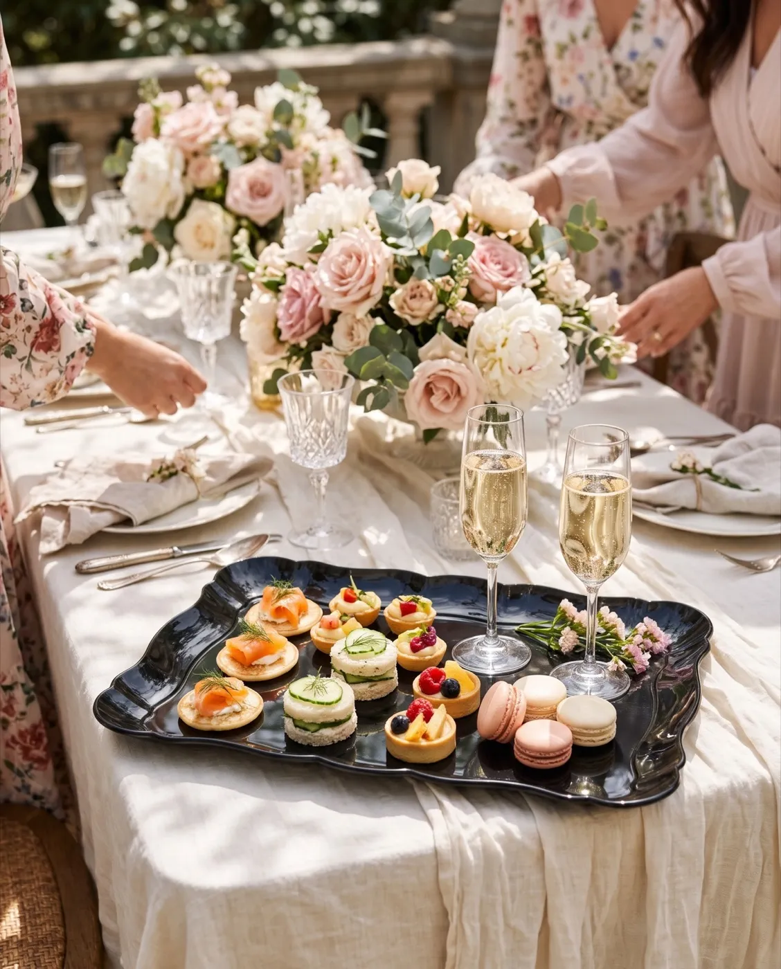 Black Rectangle Serving Trays styled at an event