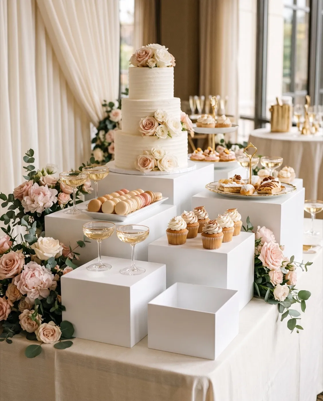 Buffet Display Risers styled at an event