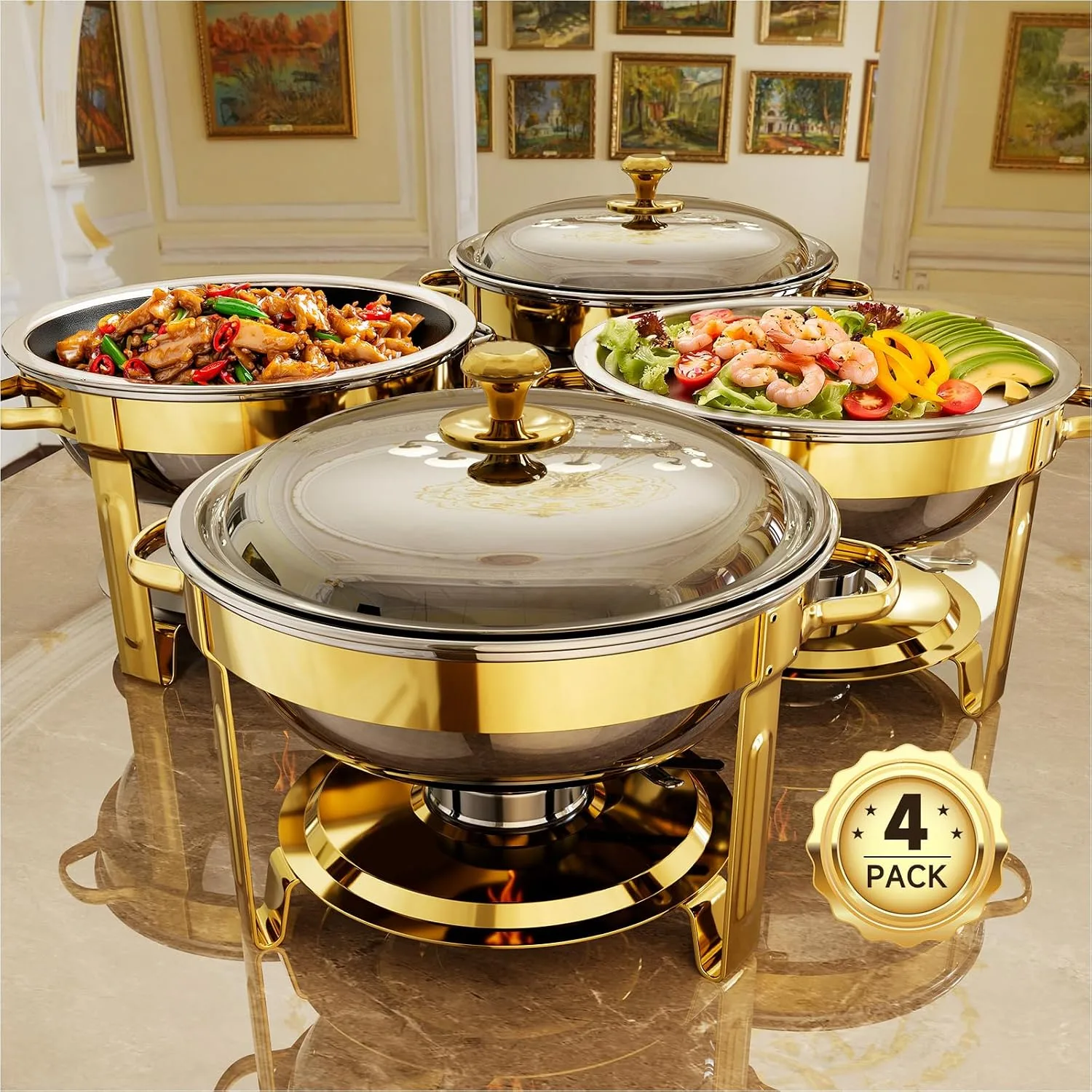 Gold & Silver Round Chafing Set — Chafing Dishes available to rent