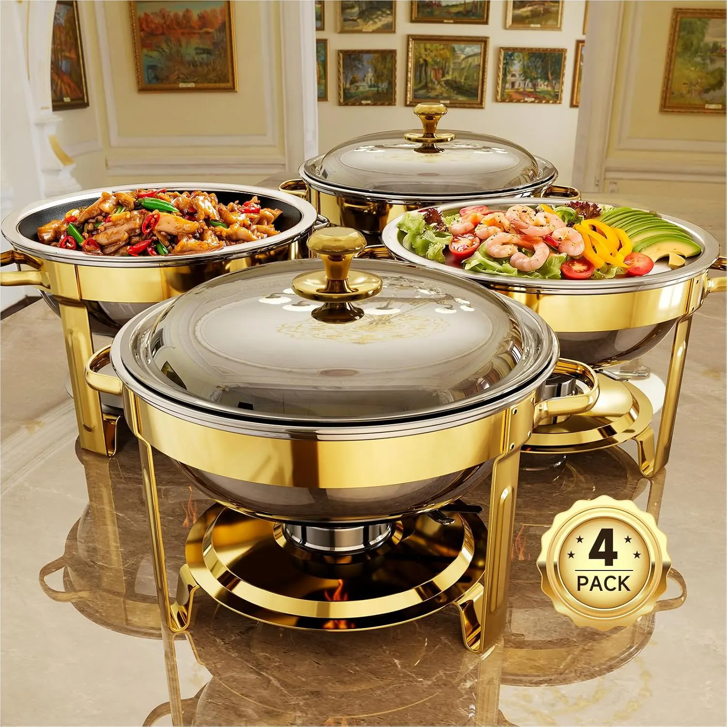 Gold & Silver Round Chafing Set
