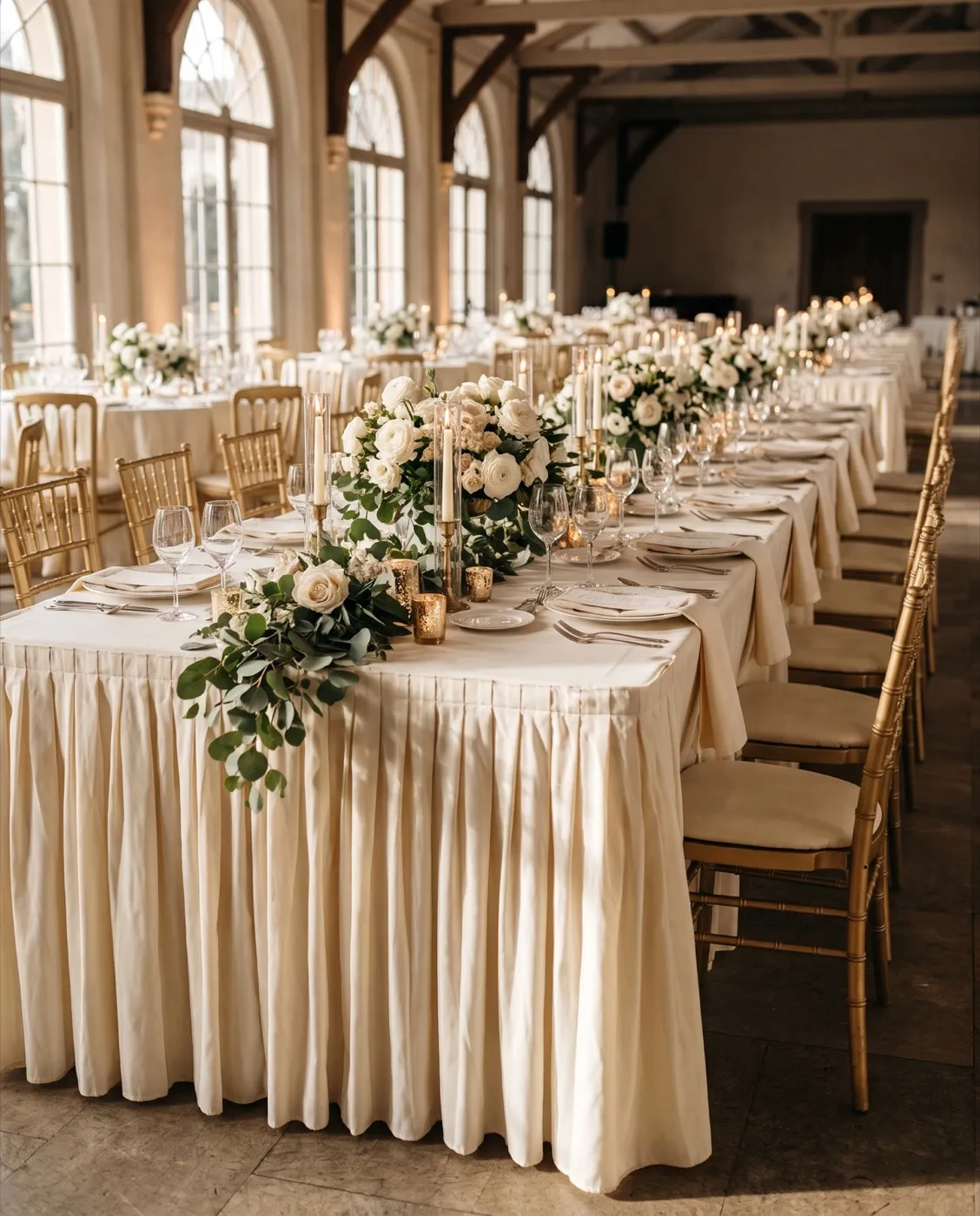 Cream Fitted Tablecloth styled at an event