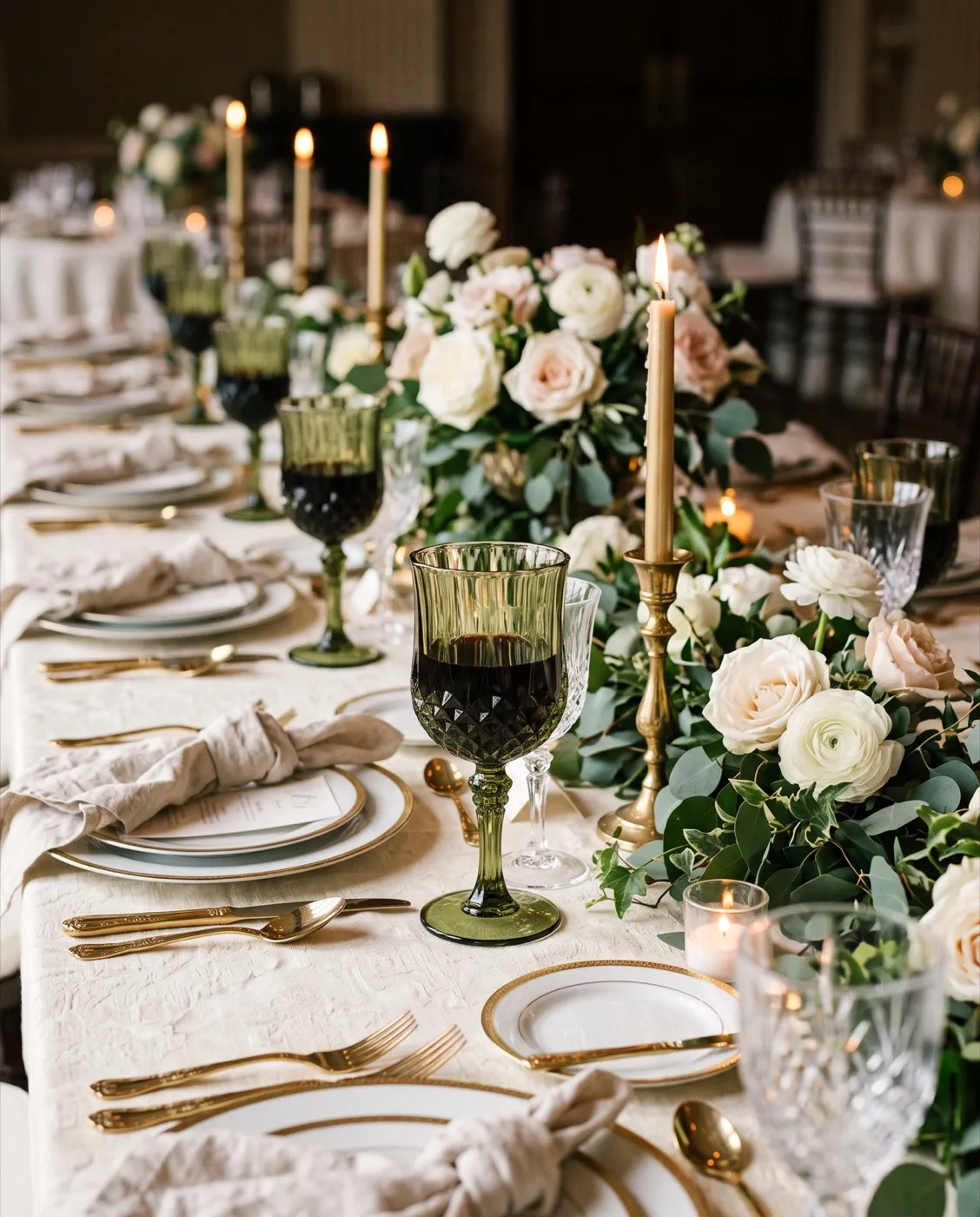 Dark Green Vintage Goblets styled at an event