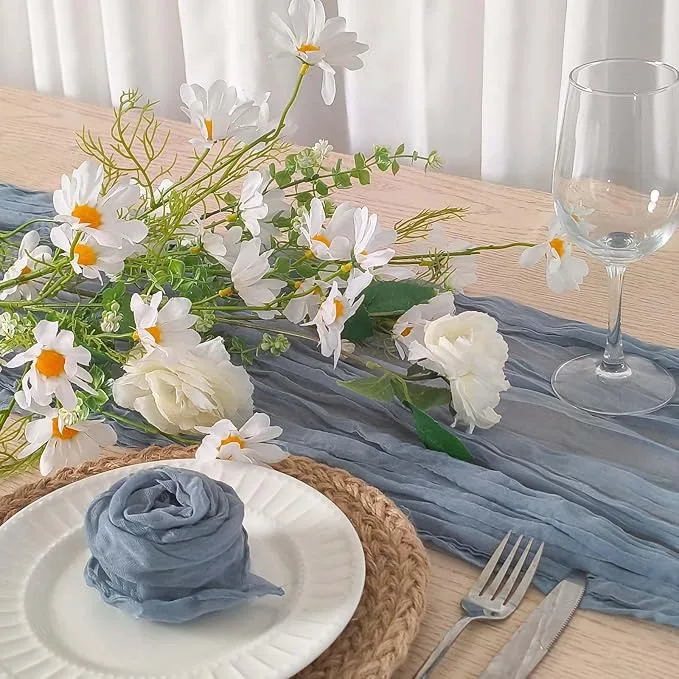 Long Dusty Blue Cheesecloth Runner — Table Runners available to rent