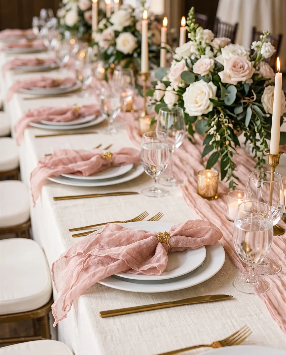 Dusty Pink Cheesecloth Napkins styled at an event