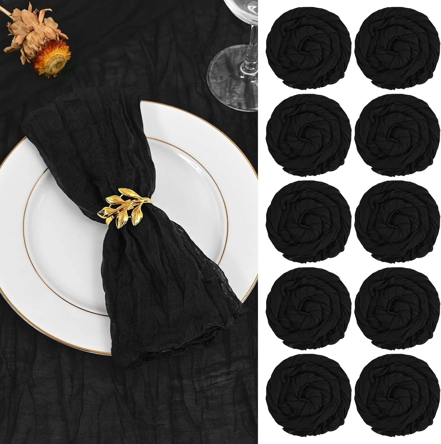 Black Cheesecloth Napkins — Napkins available to rent