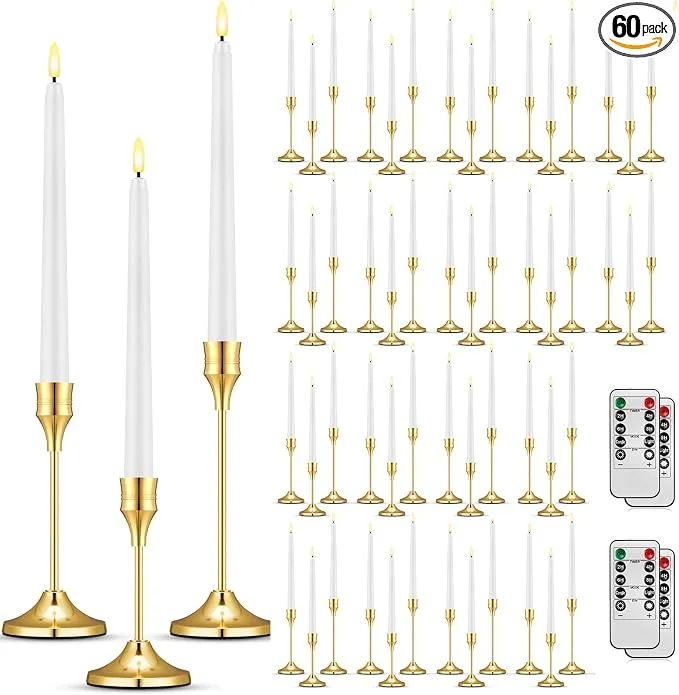 Gold Candlesticks with LED Tapers — Candle Holders available to rent