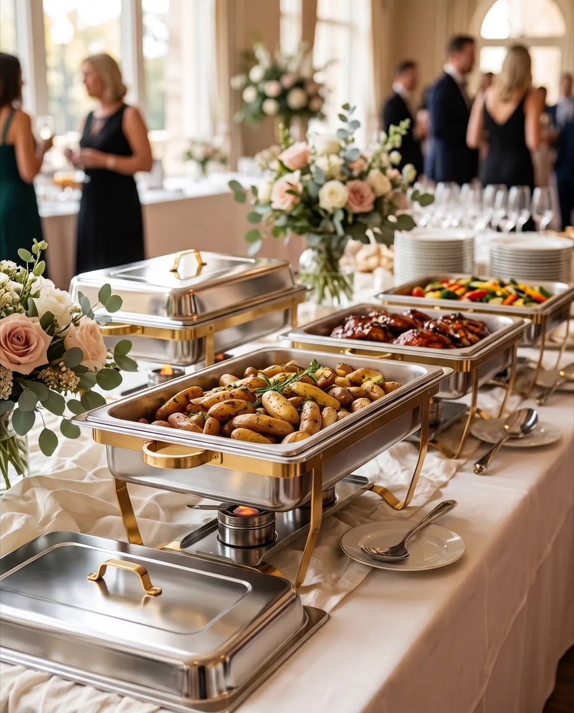 Gold-Accent Chafing Set styled at an event