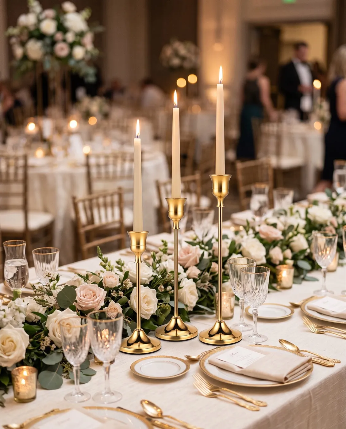 Gold Candlestick Trio styled at an event