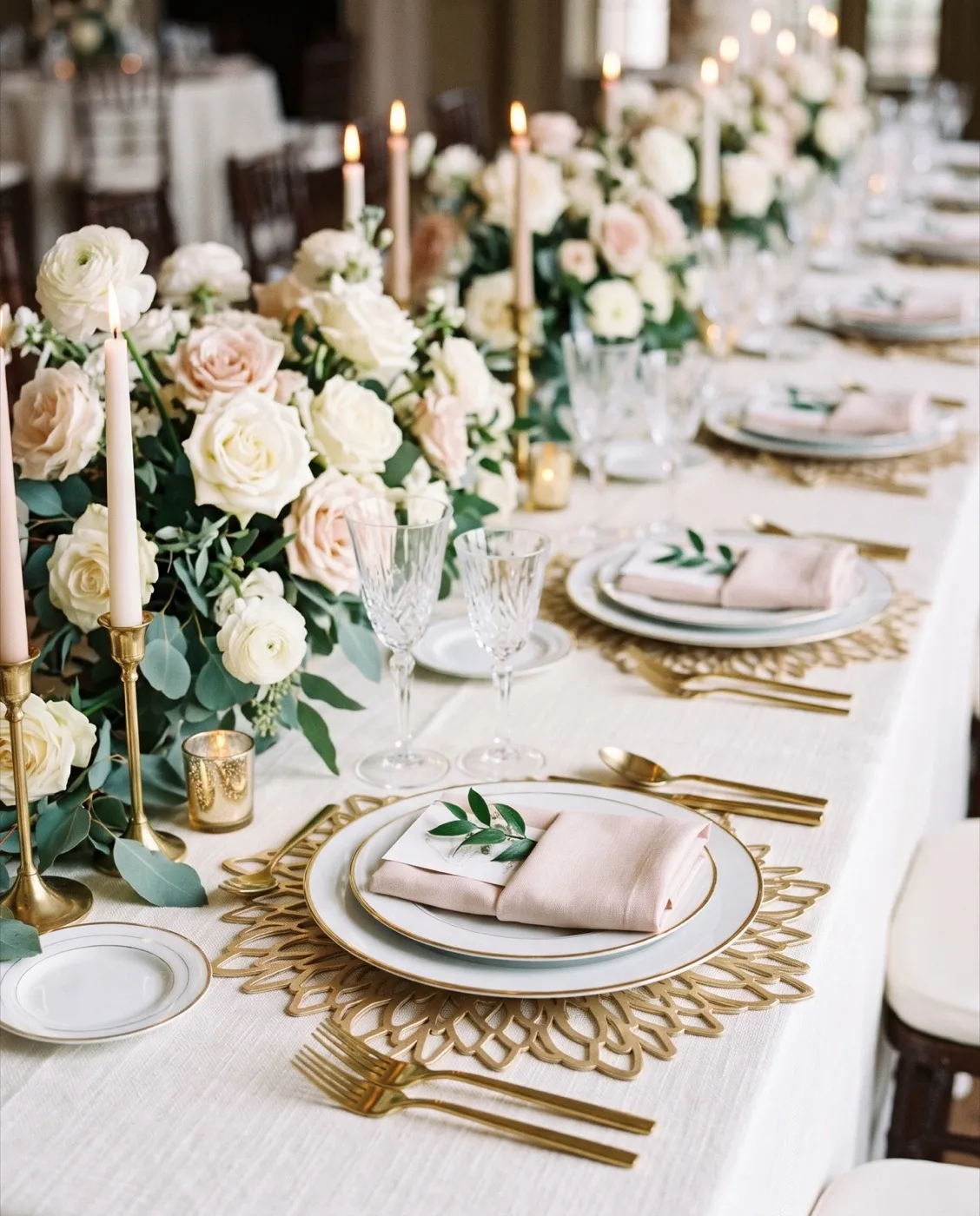 Gold Leaf Round Placemats styled at an event