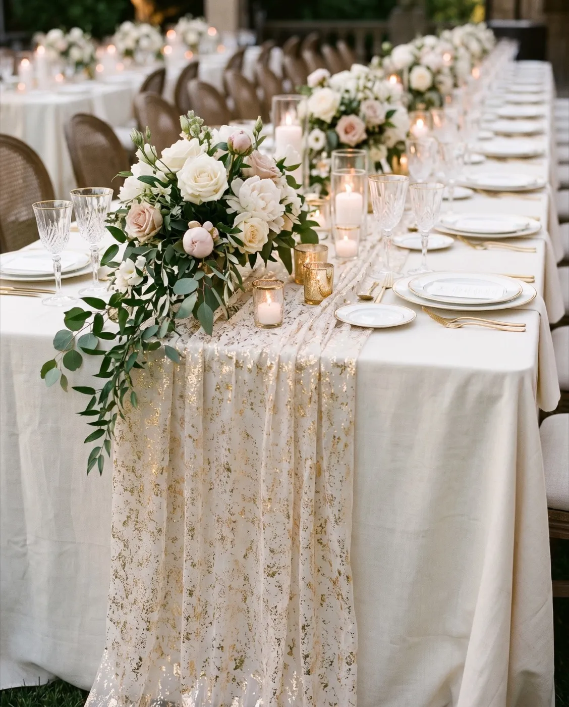 Gold Sequin Chiffon Runner styled at an event