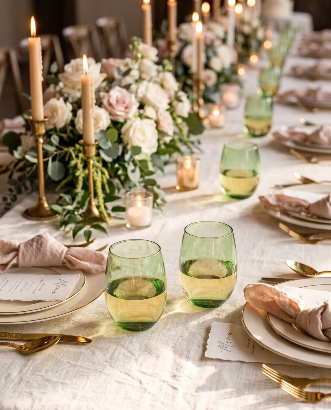 Green Acrylic Stemless Glasses styled at an event