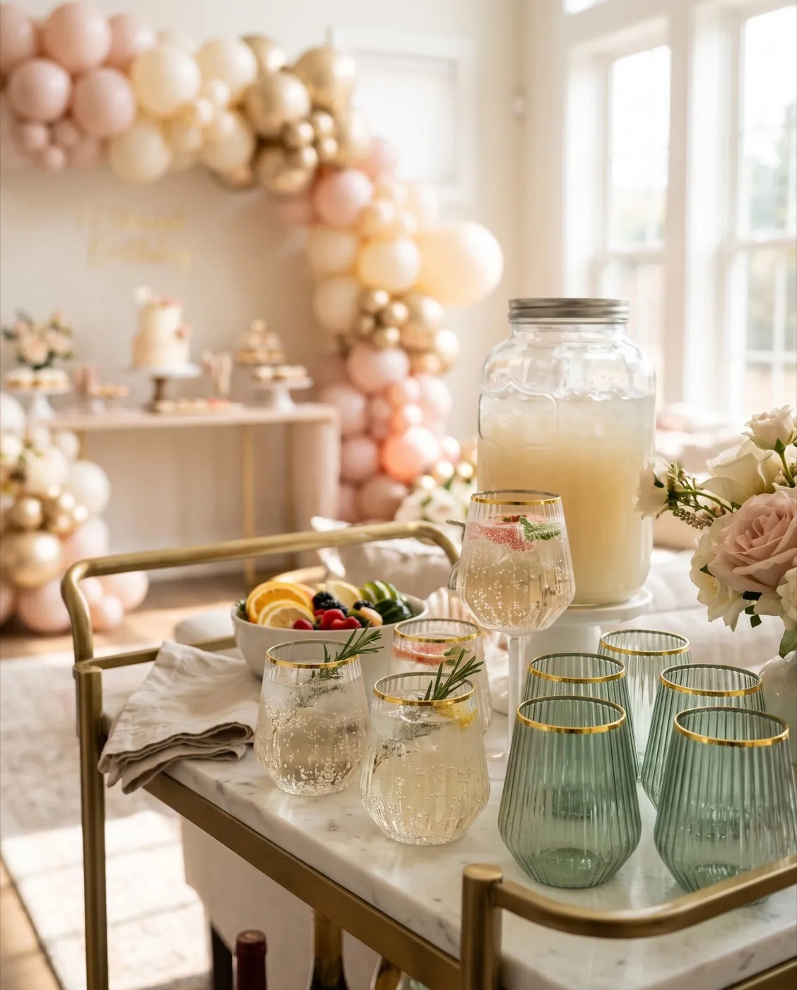 Green & Gold Cups styled at an event