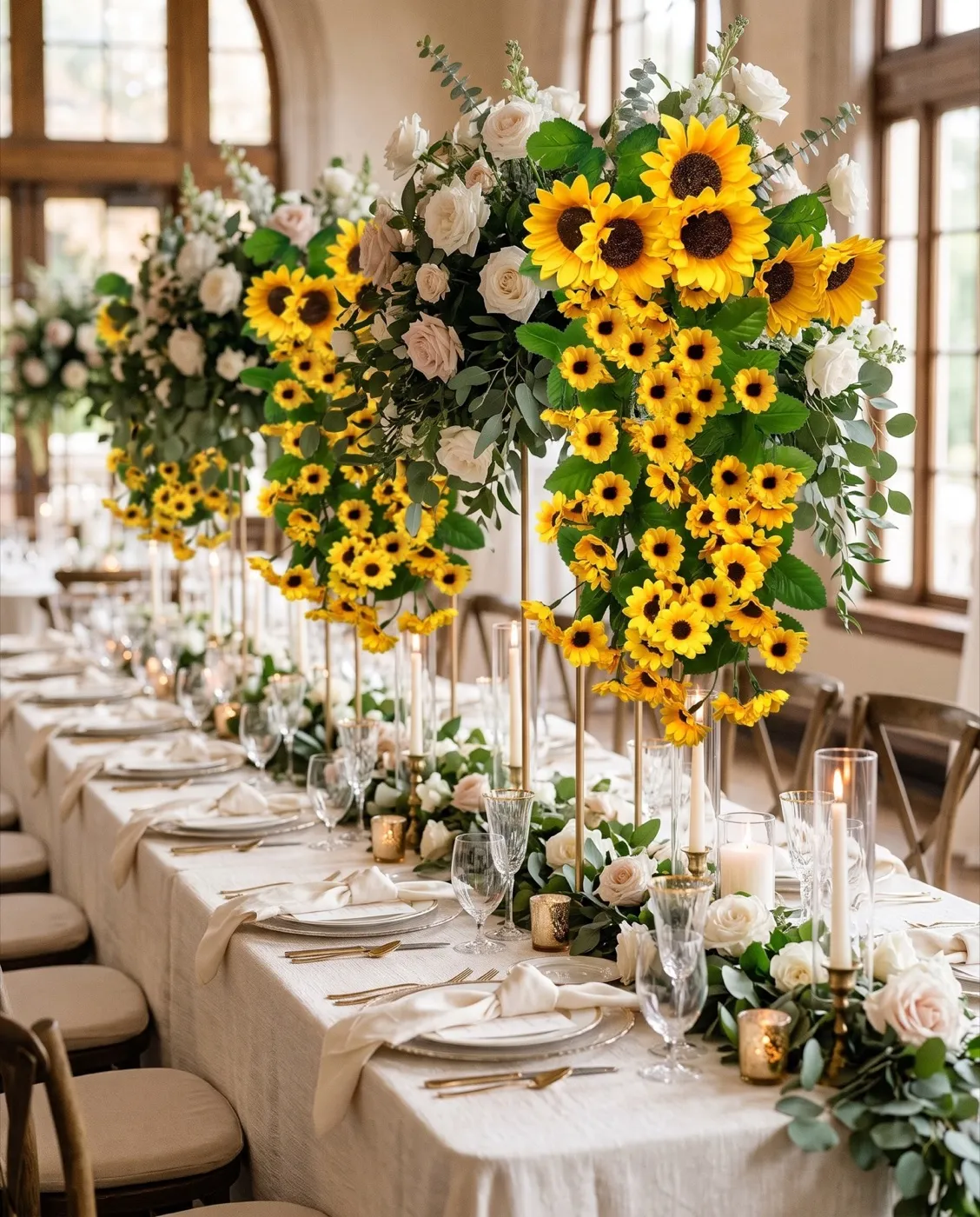 Hanging Sunflower Display styled at an event