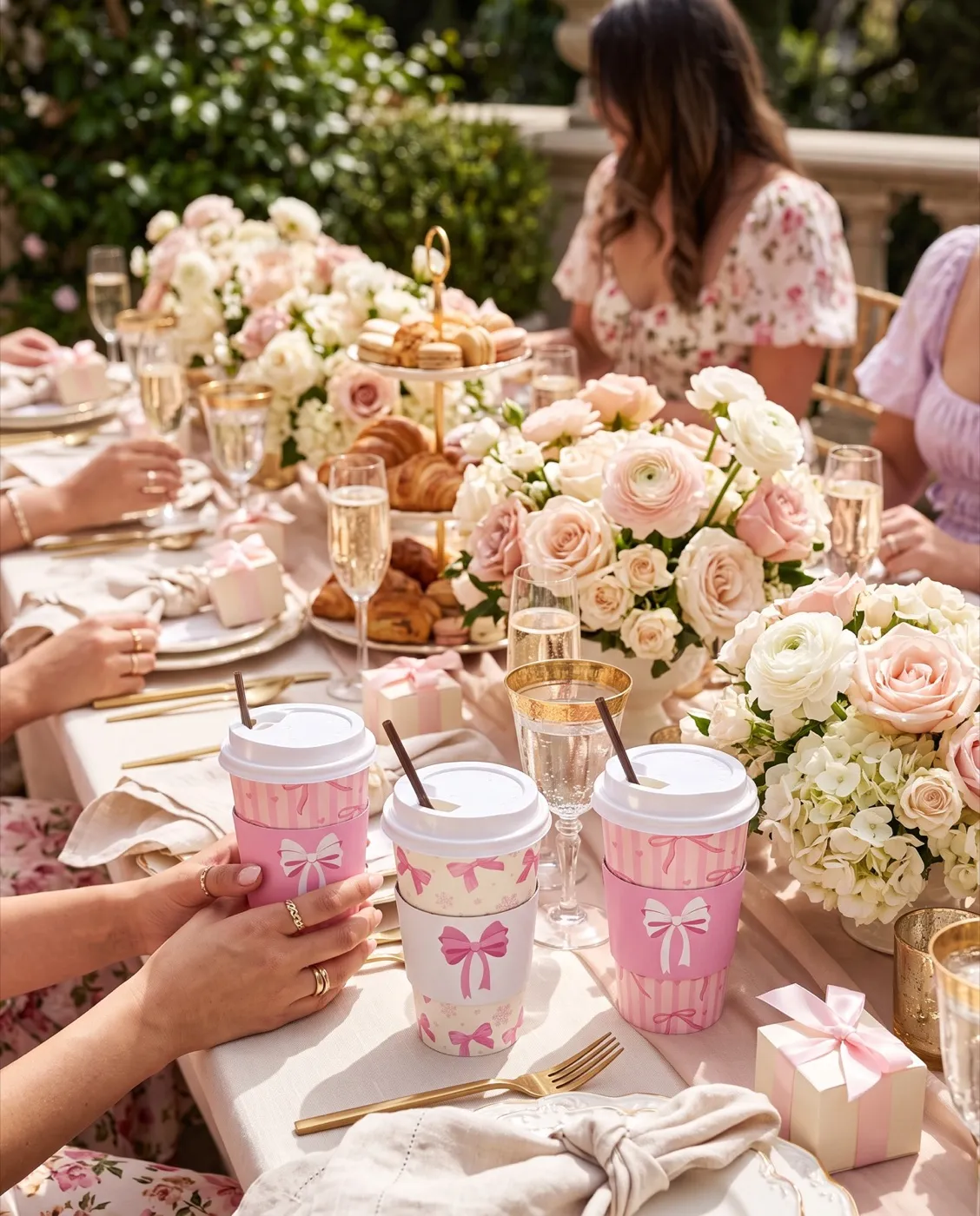 Pink Bow Coffee Cups styled at an event