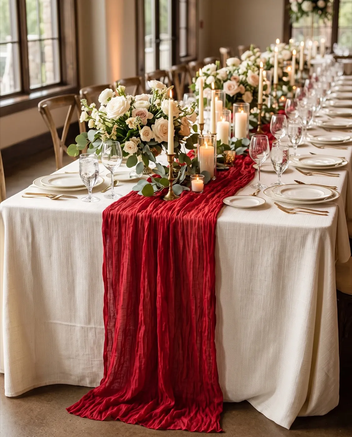 Red Cheesecloth Runner styled at an event
