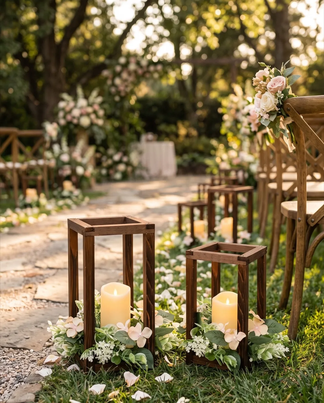 Rustic Wooden Lantern Centerpieces styled at an event