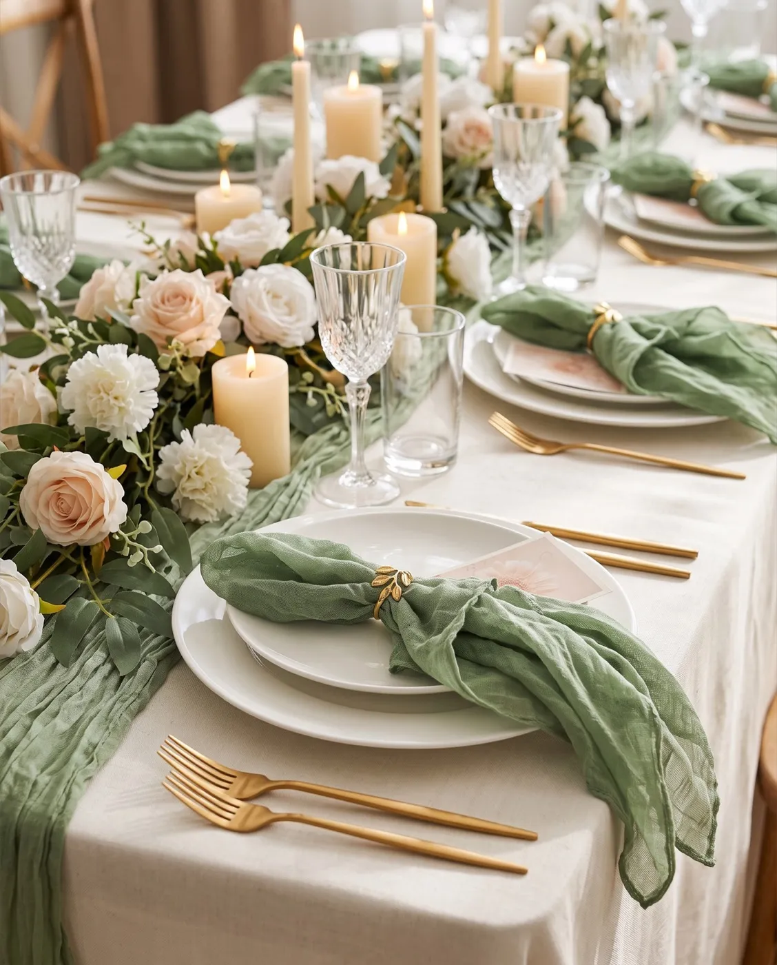 Sage Cheesecloth Napkins styled at an event