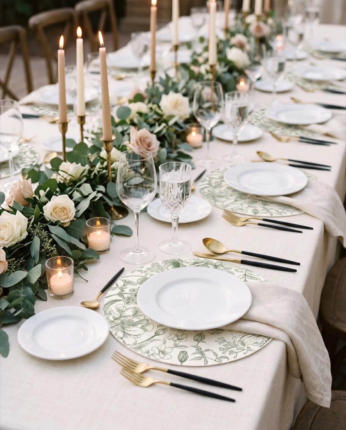 Sage Floral Paper Placemats styled at an event