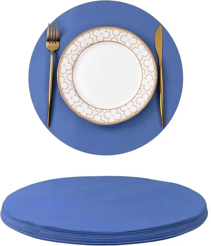 Blue Round Paper Placemats — Placemats available to rent