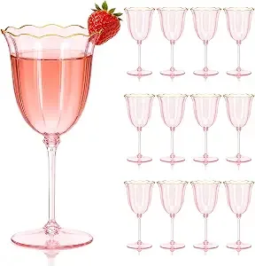 Pink Gold-Rim Wine Glasses — Wine Glasses available to rent