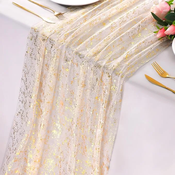 Gold Sequin Chiffon Runner — Table Runners available to rent
