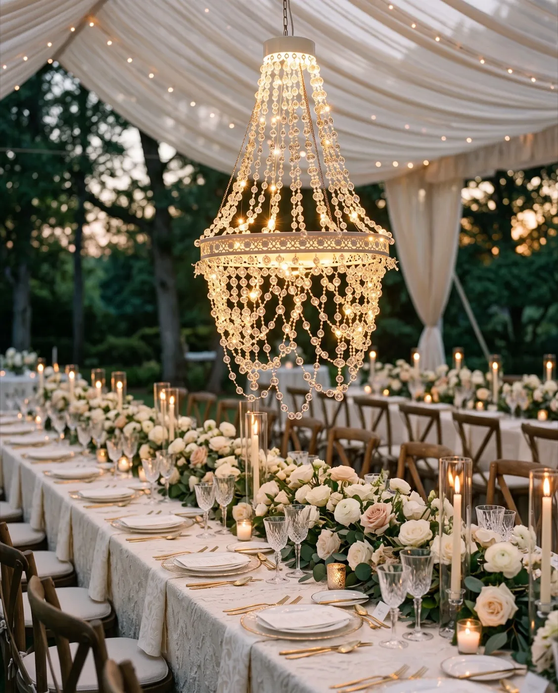 Solar Crystal Chandelier styled at an event