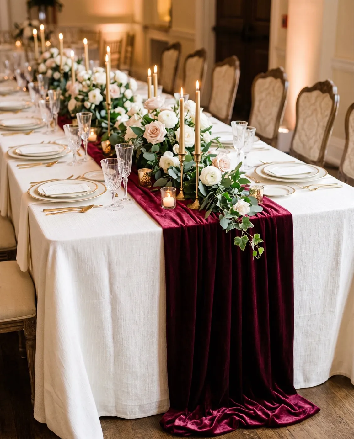 Velvet Table Runner styled at an event
