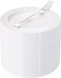 White Dessert Plates with Silver Forks — Dinnerware Sets available to rent