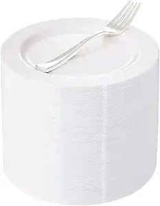 White Dessert Plates with Silver Forks