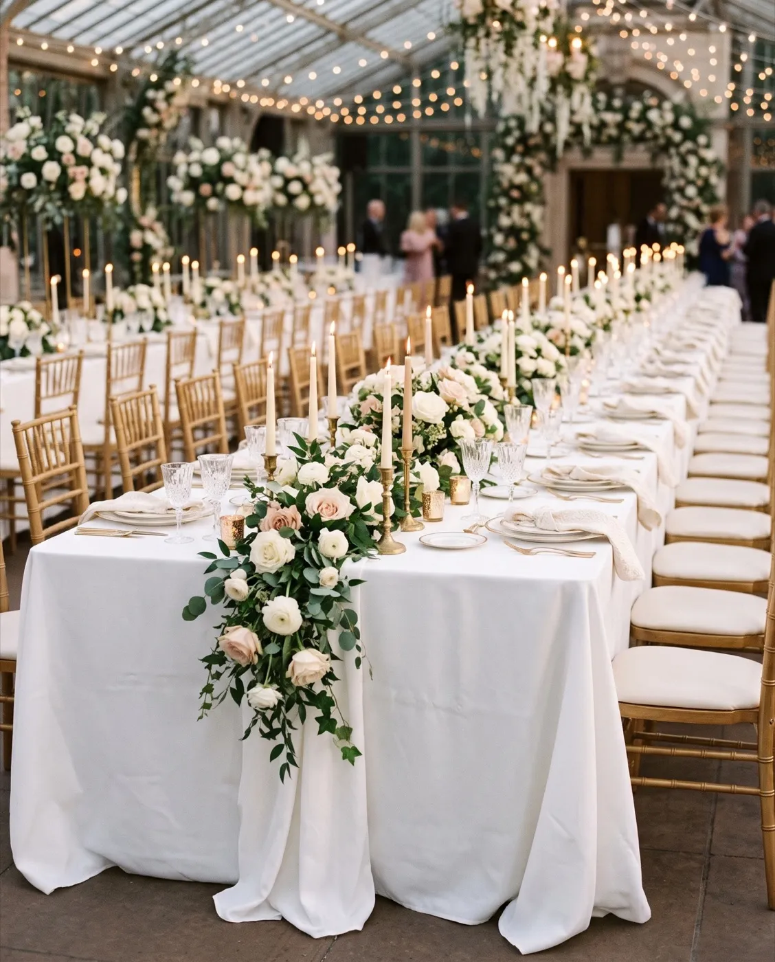White Banquet Tablecloth styled at an event