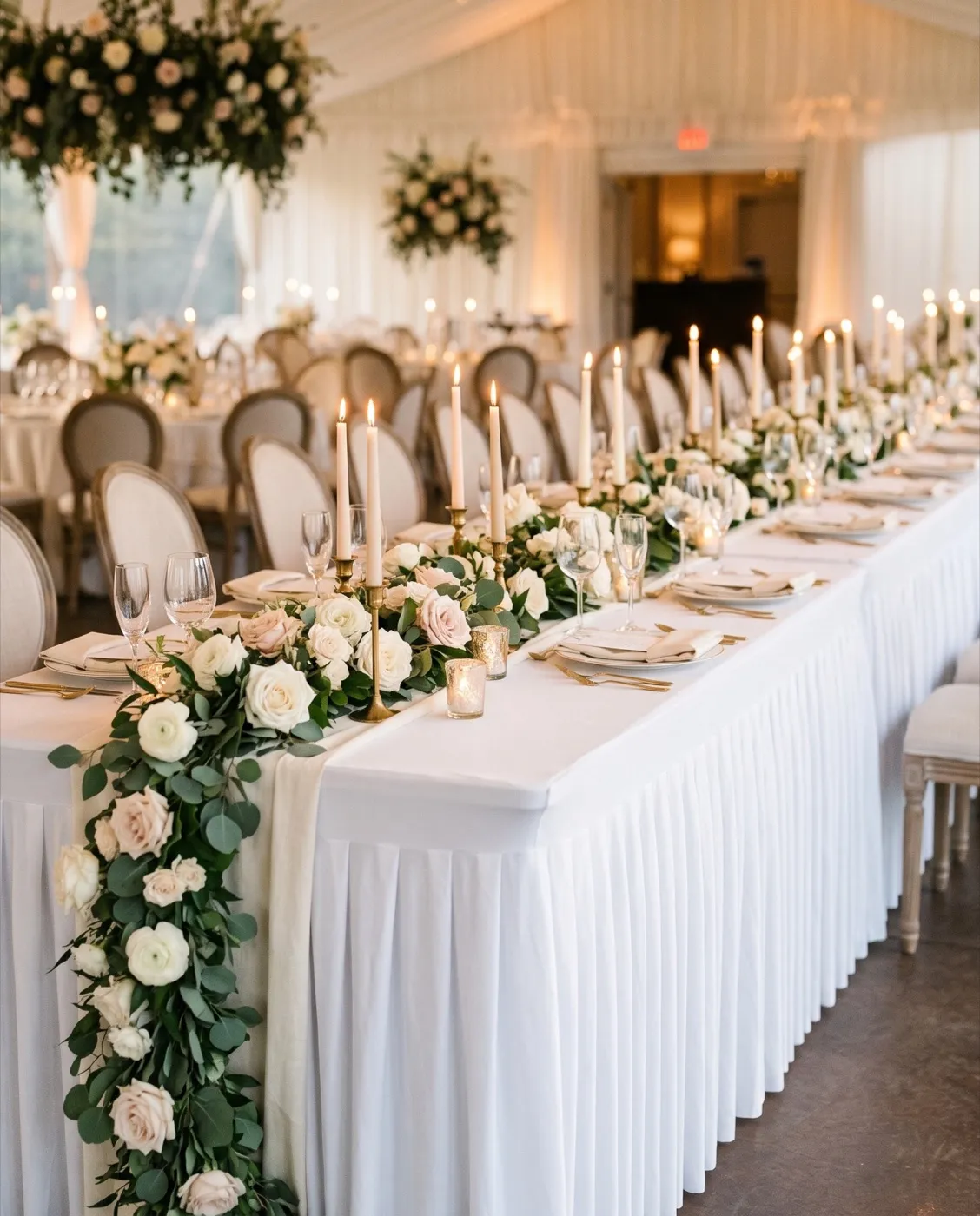 White Spandex Fitted Tablecloth styled at an event