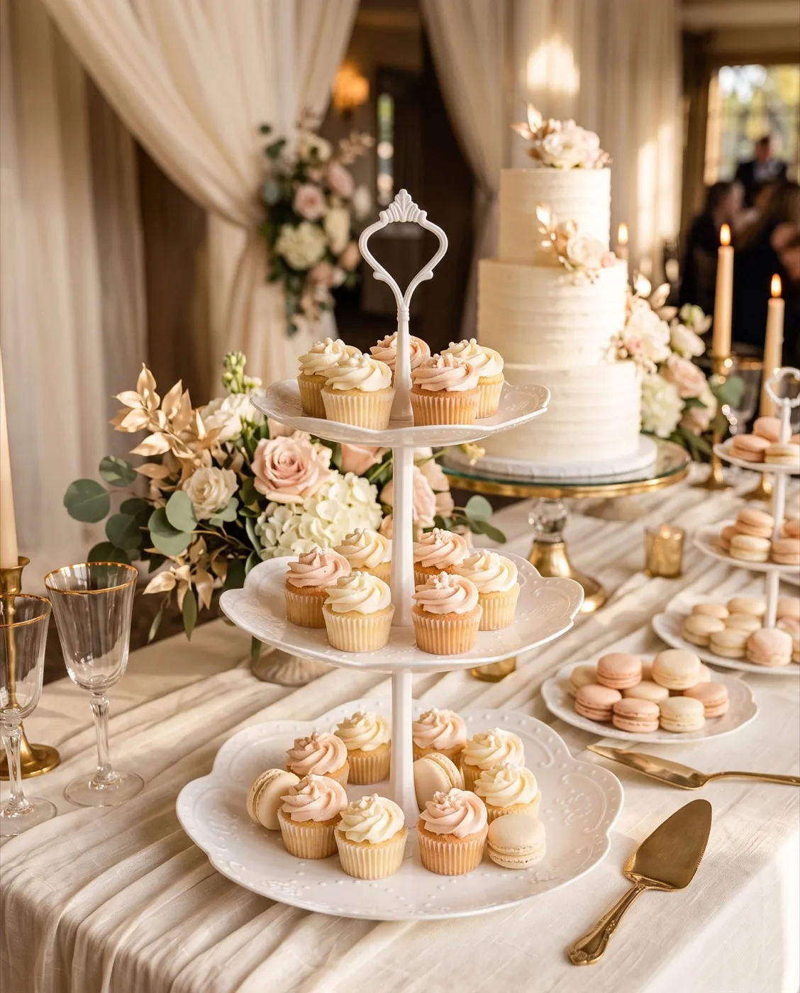 White Tiered Cupcake Stand styled at an event