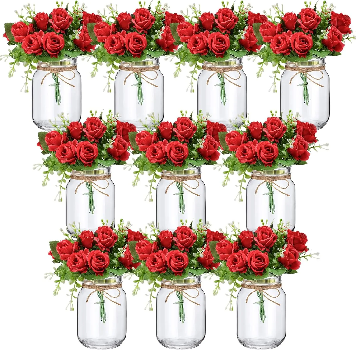 Red Rose Mason Jar Centerpieces
